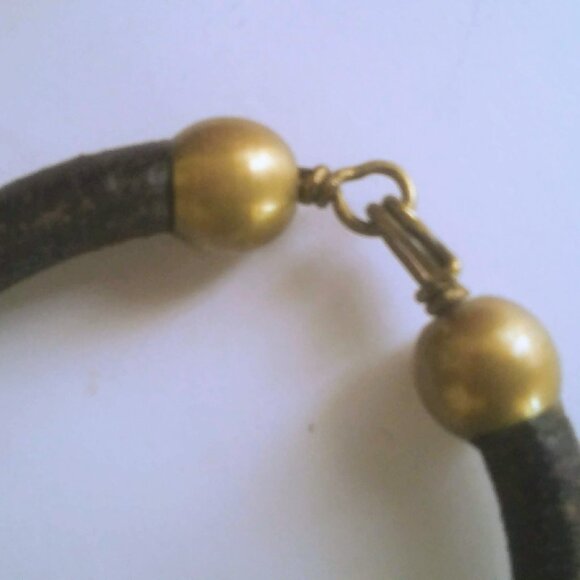 VINTAGE🌻Mid-century 70's ARTISAN BRASS ENAMEL INLAY CHOCKER NECKLACE - Picture 6 of 6